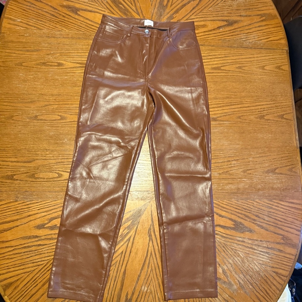Wilfred Brown High Rise Faux Leather Pants Size 10